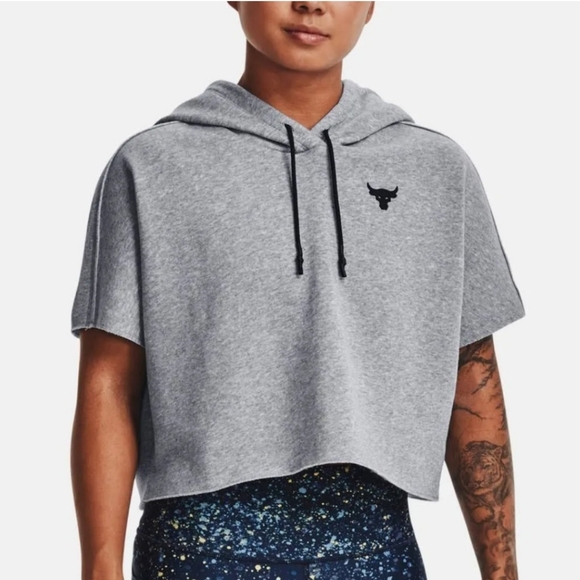 Under Armour Project Rock Gray Cropped Hoodie - Picture 1 of 8